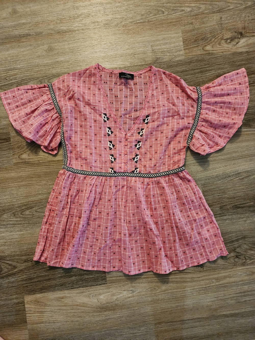 Suzanne Betro Pink Embroidered Peplum Tunic